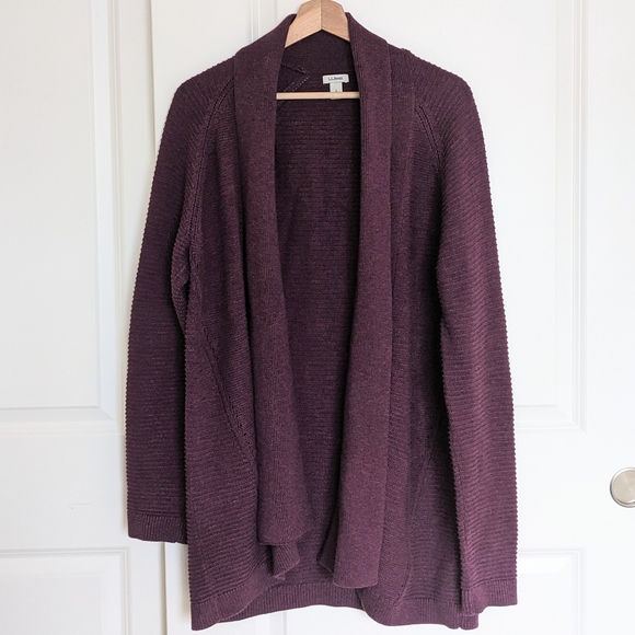L.L. Bean Sweaters - LL Bean Shawl Collar Cardigan Sweater Woman L Purple Ribbed Knit Open Front Long
